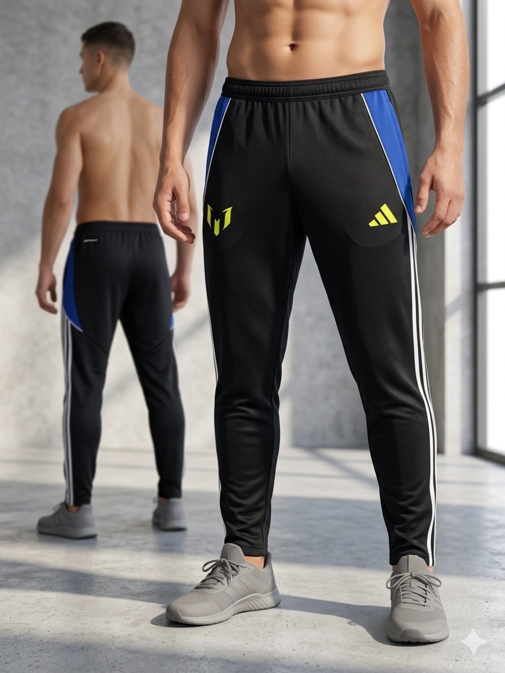 adidas Black Joggers with Blue Panels and Yellow Logos